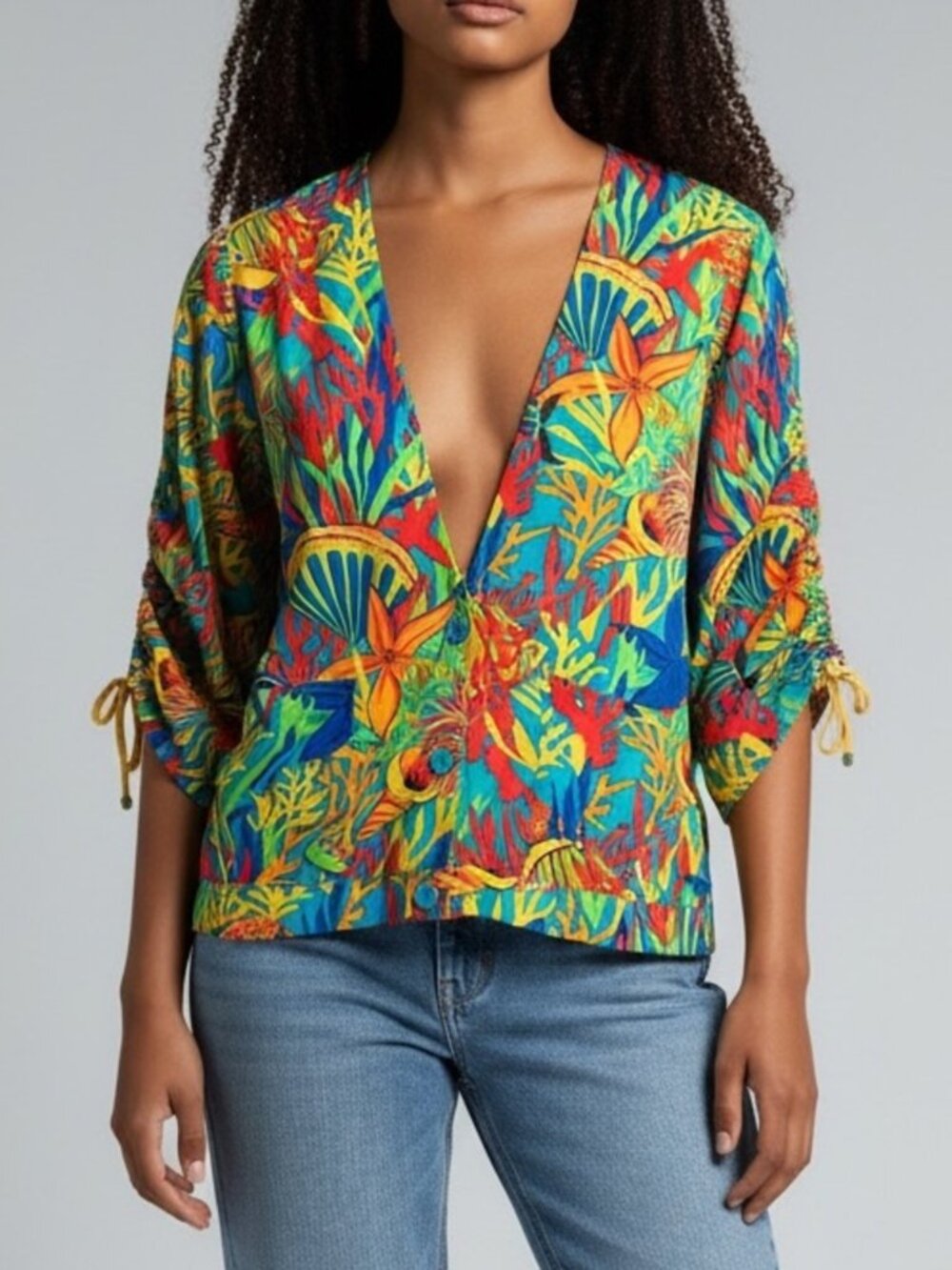 Vintage That’s Me Tropical Reef Print With Seashells Coral Jacket Women’s 7/8